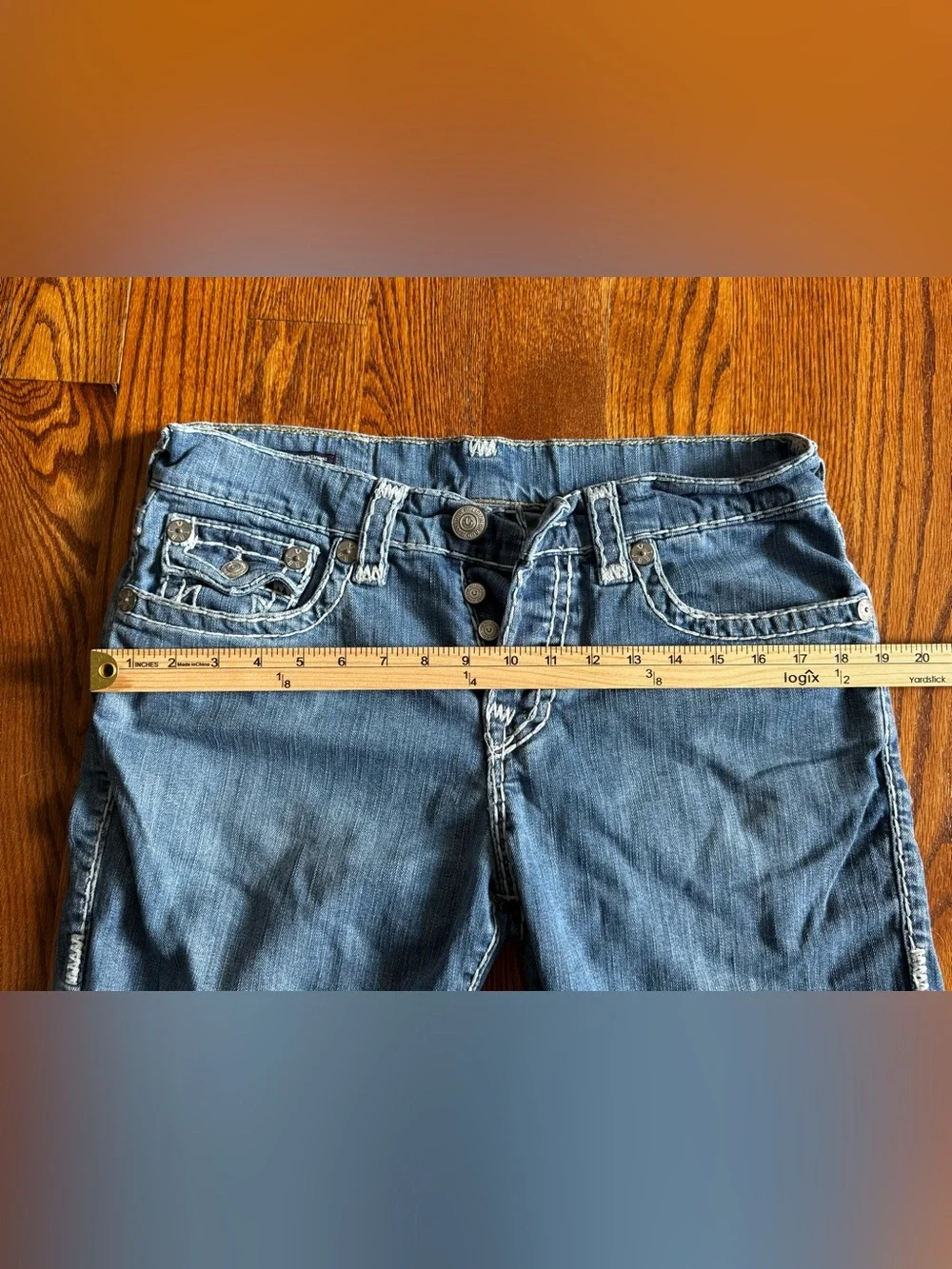 True Religion Ricky Relaxed Straight Denim Shorts Mens 32 Blue Super T Early 2k